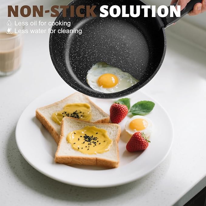 Numola 10 pcs Pots and Pan Set Non Stick with Detachable Handle Ceramic Cookware Set for Stackable Induction Kitchen Cookware Set for RV Dishwasher ＆ Oven Safe Black