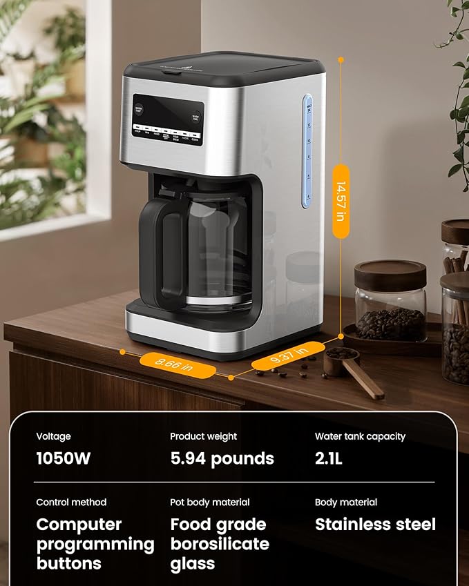 COWSAR 14-Cup Coffee Maker 24-Hour Programmable Coffee Brewer Keep Warm Drip Free Washable Filter Stainless Steel Silver - Commercial Performance