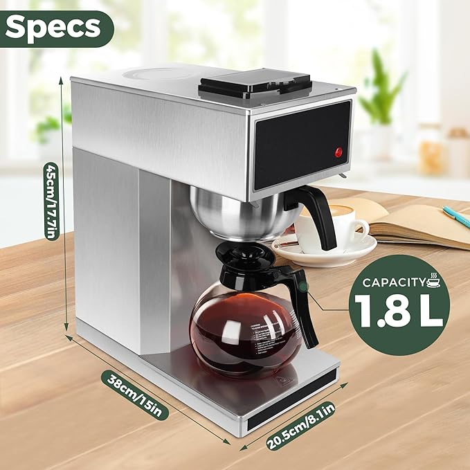 YUANHAO Commercial Coffee Maker 12-Cup with Dual Warmers Pourover Stainless Steel Coffee Brewer Machine-120V Compact Drip Coffee Maker for Office Church Break Room Event Use