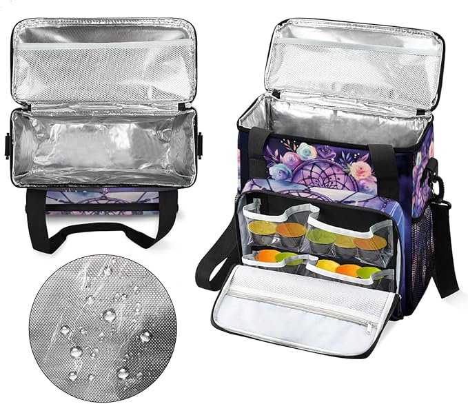 Dream Catcher Coffee Maker Carrying Bag Purple Florals Travel Storage Bag Compatible with K-Mini or K-Mini Plus Single Serve Coffee Brewer Carrying Case with Multiple Pockets &amp Shoulder Strap