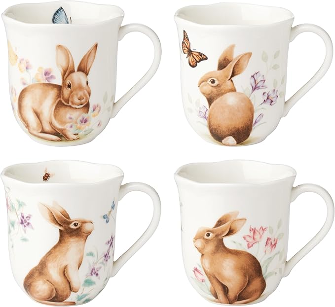 Lenox 894154 Butterfly Meadow Bunny Mugs Set of 4 Easter Drinkware