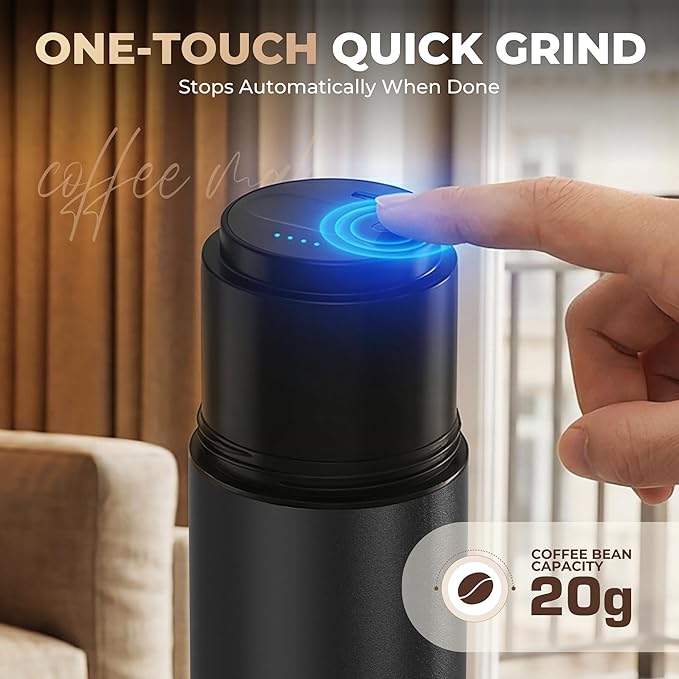 HAUSHOF Portable Coffee Maker Travel Coffee Maker Battery Operated Small Pour Over Set Compact Coffee Maker with Electric Grinder &amp Insulated Mug for Travel Camping Car