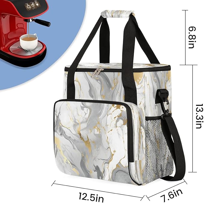 Classic Marble Pattern Coffee Maker Travel Bag for K-Mini or K-Mini Plus Single Serve Coffee Brewer Portable Storage Tote Case for Tarvel