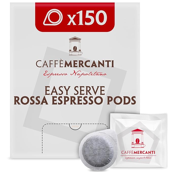 Caffe Mercanti ESE (Easy Serve Espresso) Rossa Italian Coffee Pods in Filter Paper - 44mm 150 Pods - Italiano Caffe Filter Paper - Non-GMO