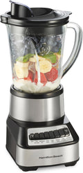 Hamilton Beach Wave Crusher Blender For Smoothies With 40 Oz Glass Jar and 14 Functions Ice Sabre Blades &amp 700 Watts for Consistently Smooth Results Black + Stainless Steel (54221)