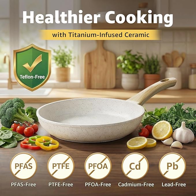 25Pcs Pots and Pans Set Non Stick Ceramic Cookware with Titanium-Reinforced Nonstick Coating PFAS-Free &amp Induction Ready Long-Lasting Performance Full Kitchen Set with 3 Casseroles
