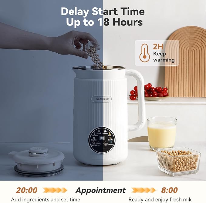 Upgraded 10-in-1 Nut Milk Maker Machine with Stainless Steel Lid 40oz Soy Milk Maker for Almond Oat Coconut Juice Plant Based Milk Maker Blender with 18H Delay/Keep Warm/Self Cleaning