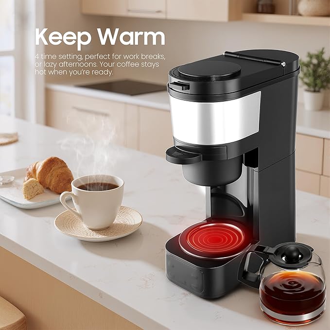 Grind and Brew Coffee MakerDrip Coffee Maker with Grinder Built In5-Cup Programmable Coffee Machine with Brew StrengthWarming Plate and Multiple Grind Levels for Home &amp Office