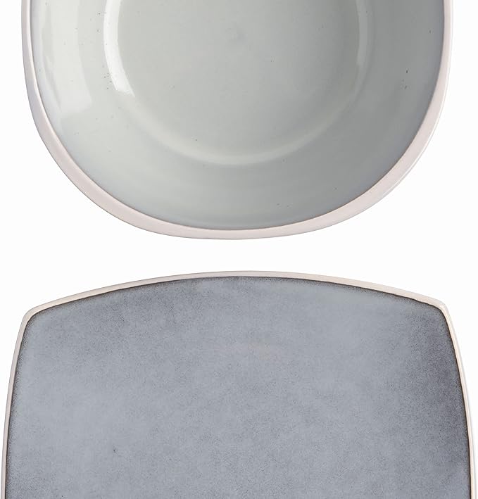 Gibson Elite Soho Lounge Square Reactive Glaze Stoneware Dinnerware Set Service for 4 (16pc) Light Gray