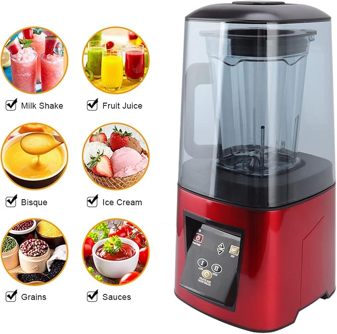 2200W Shakes and Smoothies Blender with Soundproof Cover for Kitchen 80 DB High Speed Countertop Blender for Ice Puree Frozen Fruit (US Plug 110V)