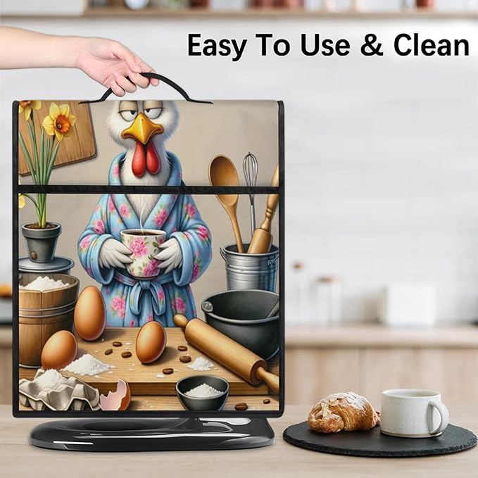 Kitchen Aid Mixer Cover Flower Rooster Funny Stand Mixer Cover Compatible with 6-8 Quarts Stand Mixers Dust Covers with Zipper Pocket Foldable Washable Kitchen Aid Organizer Bag