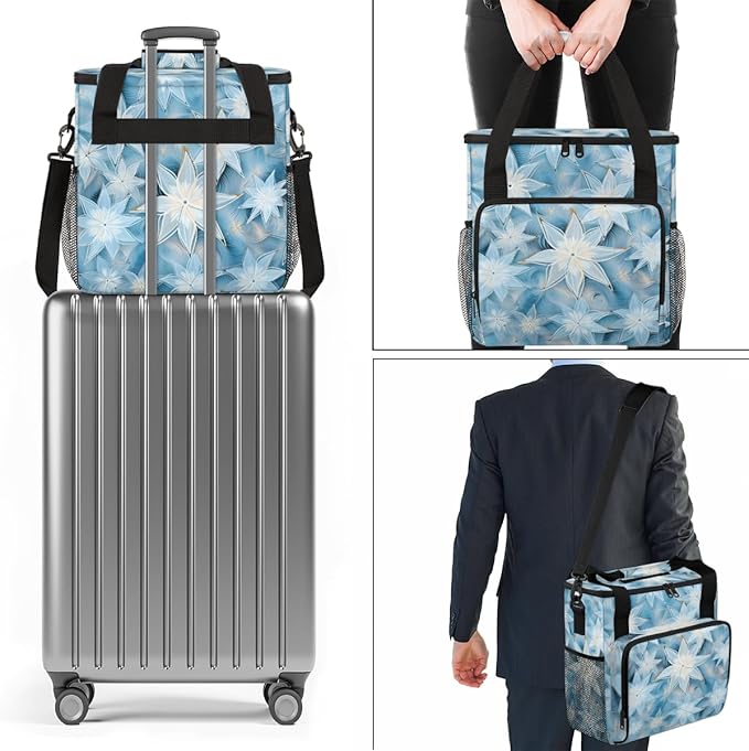 Christmas Flowers Coffee Maker Carrying Bag Xmas Flowers Travel Storage Bag Compatible with K-Mini or K-Mini Plus Single Serve Coffee Brewer Carrying Case with Multiple Pockets &amp Shoulder Strap