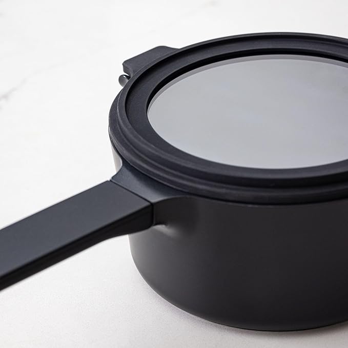 Alva Neat Black 5-Piece Nonstick Ceramic Cookware Set – Lightweight Nonstick Cookware Set – Easy to Store – Induction &amp Oven Safe Made Without PFAS PTFE PFOA – Non Stick Pots and Pan Set