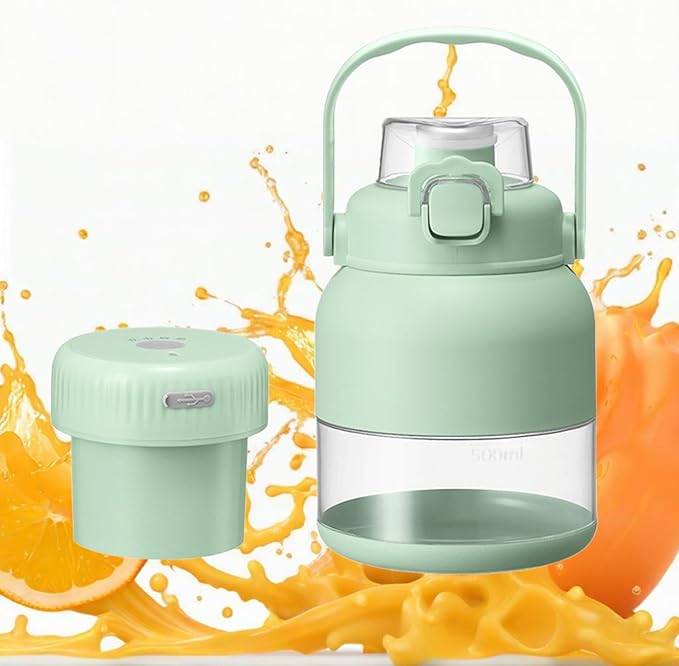 Electric Citrus Juicer 17 Oz Portable Blender for Shakes and Smoothies Exprimidor de Naranjas Electrico with Straw and Two Lids for Home Travel Camping Halloween Christmas Gifts(500MLGreen)