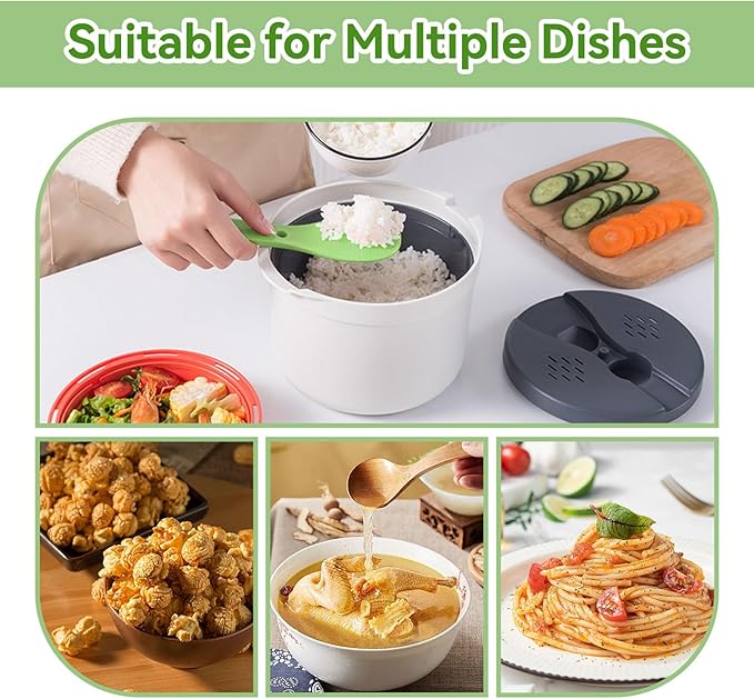 Microwave Rice Cooker Steamer 2L Microwave Rice Steamer Pasta Cooker with Strainer Non-stick Microwave Cookware Set for Rice Pasta Vegetables Quinoa Oatmeal