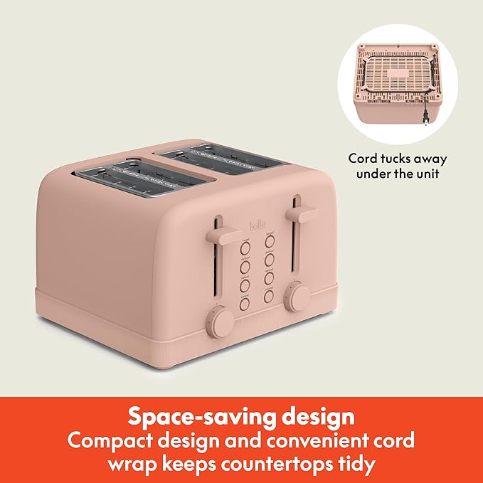 bella 4 Slice Toaster 6 Setting Shade Control with Reheat &amp Cancel Buttons Removable Crumb Tray Anti Jam &amp Auto Shutoff 900 Watt Blossom