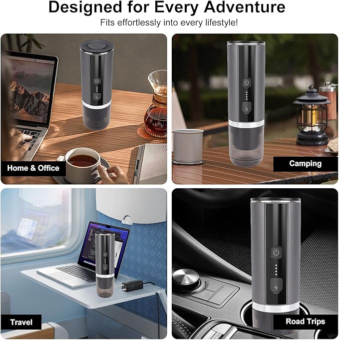 Portable Capsule and Ground Coffee Machine Rechargeable Cordless Coffee Maker 20Bar Pump Pressure 92°C Extraction Perfect for Home and Outdoor Use (Gray)