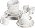 LE TAUCI 16 Piece Dinnerware Set Arctic White Stoneware Plates and Bowls With Mugs Ideal for 4 Serve for 4 Stackable Lead and Cadmium Free