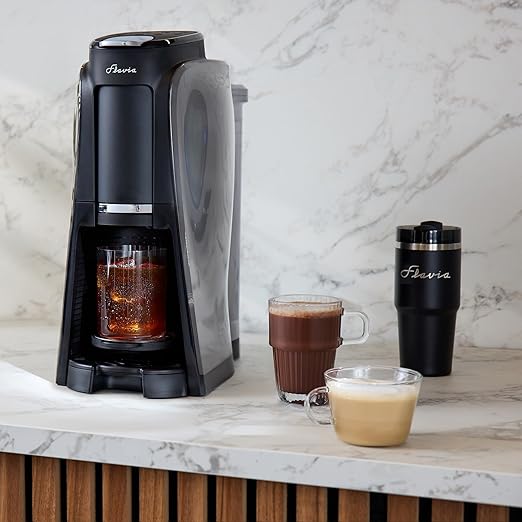 Flavia Aroma Brewer Bundle with 84 Freshpacks and 1 Merchandiser - Coffee Machine Makes Coffee Lattes Tea and other Hot or Iced Beverages Multiple Brew Sizes Black