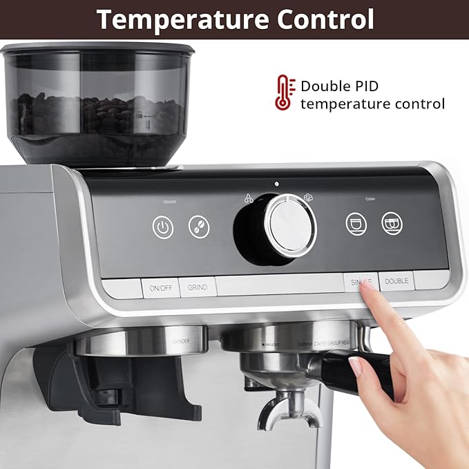 Garvee Coffee Machine 20 Bar Pressure Stainless Steel Espresso Maker Cappuccino and Macchiato with Milk Frother 2.8L Water Tank Barista Kit for Latte.