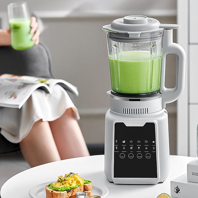 POCREATION Soy Milk Blender Multifunctional Nut Milk Maker Machine with 24H Timer Keep Warm 1200W 1650ml Capacity for Family Meals ABS SUS White (US Plug 110V)