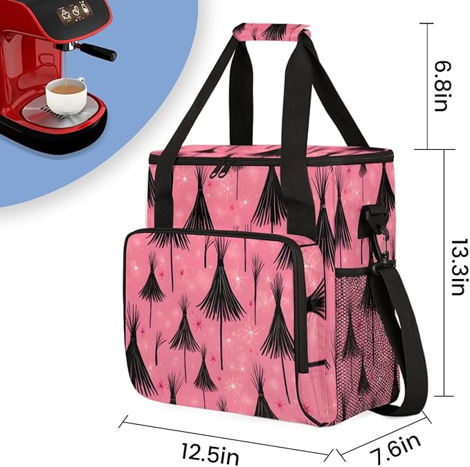 Magic Halloween Broom Coffee Maker Carrying Bag Portable Travel Storage Tote Bag Compatible with K-Mini or K-Mini Plus Single Serve Coffee Brewer Carrying Case with Multiple Pockets &amp Shoulder S