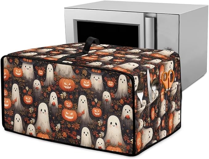 Halloween Ghost Toaster Oven Cover Wide Slots Toaster Cover Small Appliance Covers Dust and Fingerprint Protection Machine Washable Oil-Proof Bread Maker Covers-1