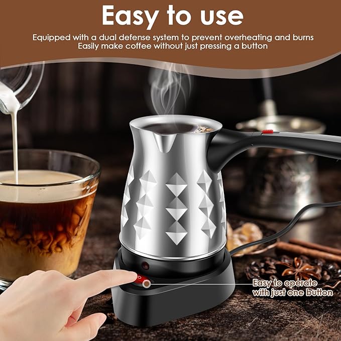 Turkish Coffee Maker with Folding Handle Stainless Steel 500ml Electric Turkish Coffee Machine Electric Turkish Coffee Pot 5 to 6 Cups Capacity Turkish Electric Coffee Maker Machine for Home Travel