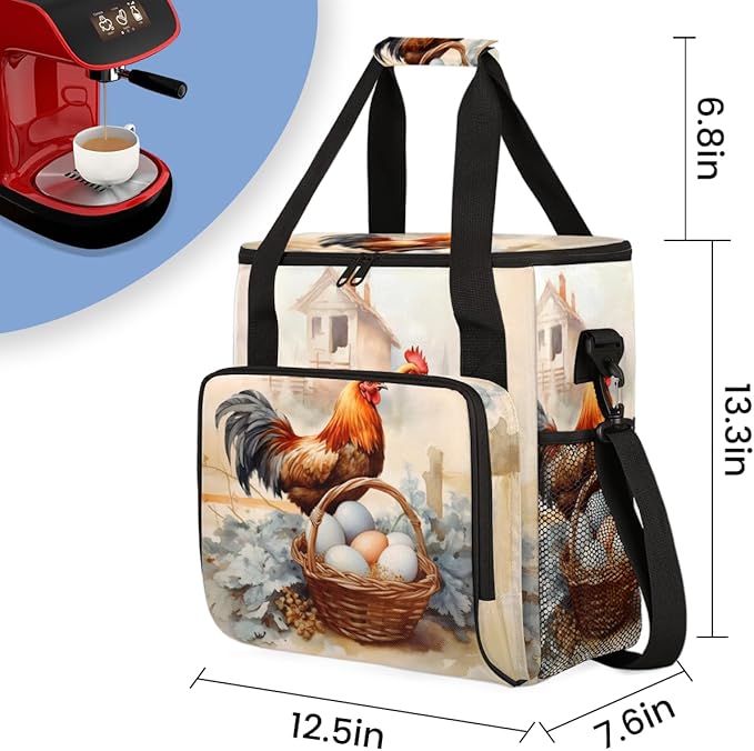 Easter Egg Rooster Coffee Maker Carrying Bag Portable Travel Storage Tote Bag Compatible with K-Mini or K-Mini Plus Single Serve Coffee Brewer Carrying Case with Multiple Pockets &amp Shoulder Stra