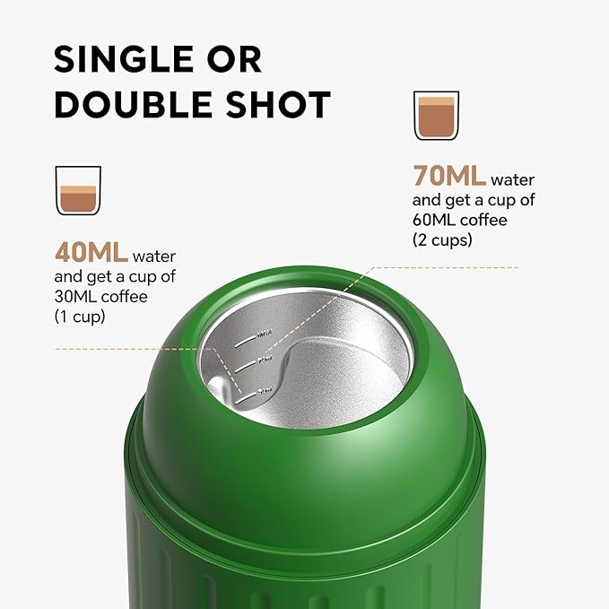 Portable Espresso Machine with 3-4 Min Self-heating 7800mAh Rechargeable Electric 2-in-1 Coffee Machine Compatible with NS Capsules and Ground Coffee for Car Camping Travelling Office Home  Green
