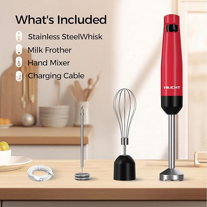 Cordless Hand Blender12V Rechargeable Immersion Blender with 60+ Bowl Battery Life4-Point Stainless Steel BladeVariable Speed &amp Egg Whisk - for SoupsSmoothies Baby Food