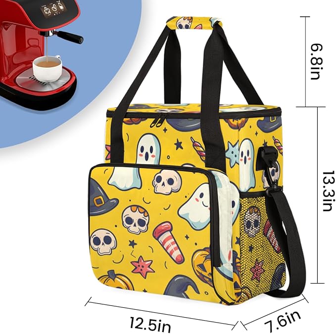 Halloween Pumpkin Coffee Maker Carrying Bag Bright Pumpkin Travel Storage Bag Compatible with K-Mini or K-Mini Plus Single Serve Coffee Brewer Carrying Case with Multiple Pockets &amp Shoulder Stra