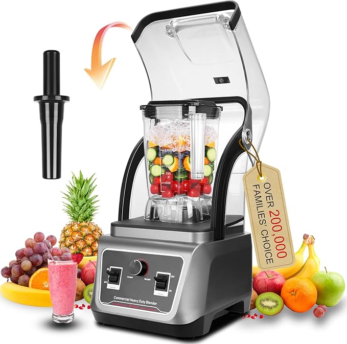 Commercial Blender with Soundproof Shield 70 Oz Quiet Professional Blenders Heavy Duty Blender with Strong and Quiet Professional-Grade Power Self-Cleaning Quiet Sound Enclosure 2200W