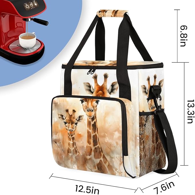 Watercolor Giraffe Coffee Maker Carrying Bag Abstract Giraffe Travel Storage Bag Compatible with K-Mini or K-Mini Plus Single Serve Coffee Brewer Carrying Case with Multiple Pockets &amp Shoulder S