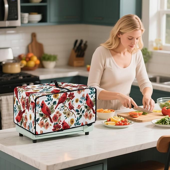 Doojoayie Cardinal Bird Toaster Cover 8 Slice Small Appliance Dust Protector Bread Making Machine Cover Compatible with Toaster/Kitchen Appliance