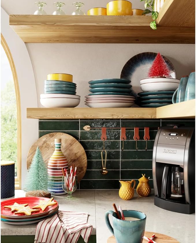 Sango 16-Piece Stoneware Dinnerware Set for 4 Glossy Blue &amp Green Coffee Mugs Plates and Bowls Sets with Reactive Glaze Ceramic Dish Set Elegant Dishes Microwave &amp Dishwasher Safe Toren