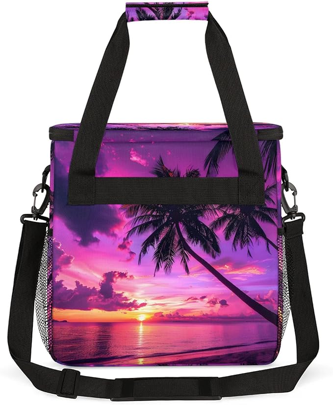 Palm Tropical Beach Tree Travel Coffee Maker Carrying Bag Large Organizer Storage Tote Bag Insulated Reusable Cooler Grocery Bags