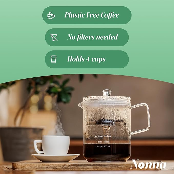 NONNA 2.0 Glass Coffee Percolator - Borosilicate Glass &amp Stainless Steel Retro Percolator | Eco Friendly Coffee Gift | BPA Free | Stovetop Glass Coffee Percolator (1 Unit)