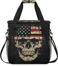 American Flag Skull Travel Coffee Maker Carrying Bag Large Organizer Storage Tote Bag Insulated Reusable Cooler Grocery Bags