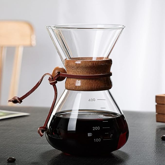 Coffee BrewerPour Over Coffee Maker 400ml Double Filter Wooden Sleeve Coffee Brewer Filter Suitable for Home Cafe Parties