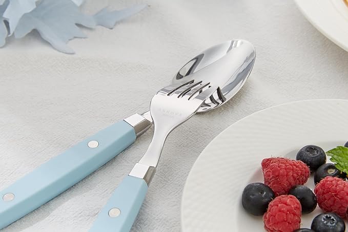 ANNOVA Silverware Set Retro/Rivet Colorful Stainless Steel Tableware Kitchen Flatware Set Utensils Includes Dinner Knives Forks Spoons Salad Forks &amp Dessert Spoons (Sky Blue 20 Pieces)