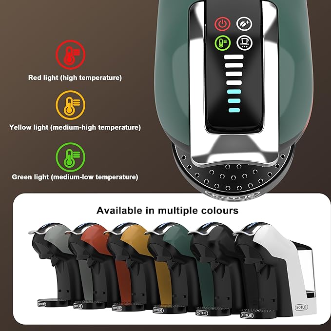 KOTLIE EM-308B Espresso Machine Single Serve Coffee Maker Compatible with Multiple Capsule Types Ground Coffee and ESE Pods 3 Temperatures 7 Water Volume Levels 34 Oz（Green）