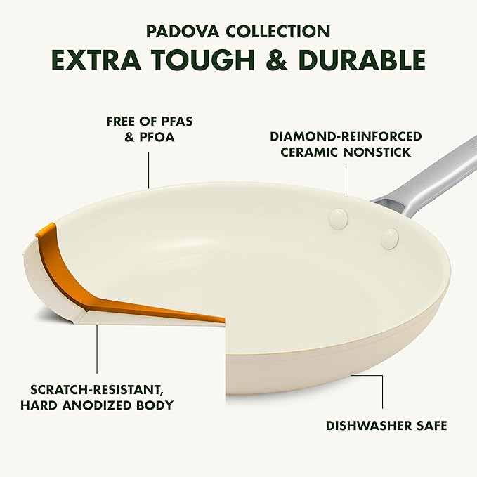 GreenPan Padova Hard Anodized Healthy Ceramic Nonstick 17 Piece Cookware Set PFAS-Free Induction Dishwasher Safe Oven Safe Taupe