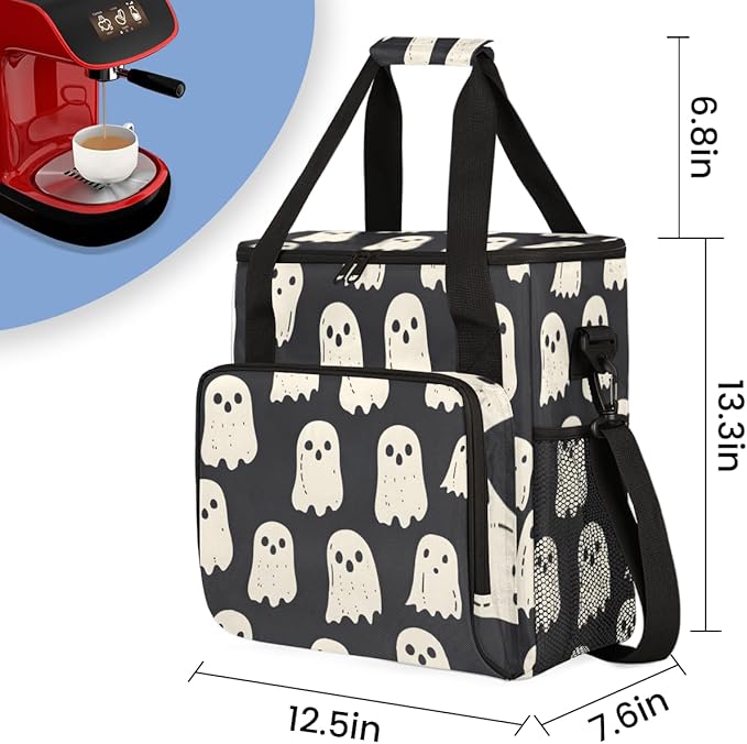 Gothic Spooky Ghost Coffee Maker Carrying Bag Portable Travel Storage Tote Bag Compatible with K-Mini or K-Mini Plus Single Serve Coffee Brewer Carrying Case with Multiple Pockets &amp Shoulder Str