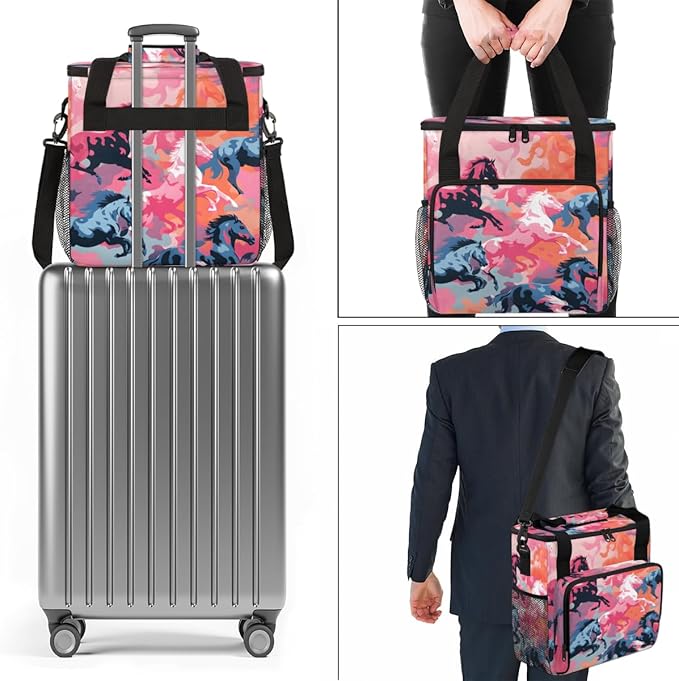 Abstract Horse Coffee Maker Carrying Bag Pink Horse Travel Storage Bag Compatible with K-Mini or K-Mini Plus Single Serve Coffee Brewer Carrying Case with Multiple Pockets &amp Shoulder Strap