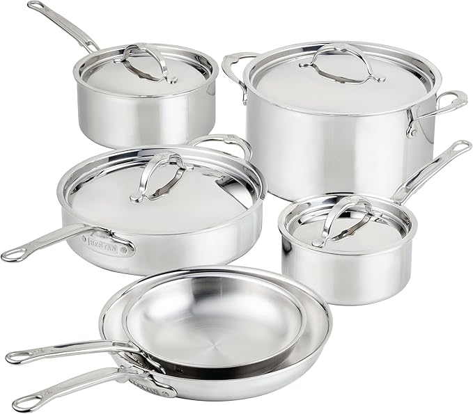 Hestan ProBond Luxe 10-Piece Cookware Set Professional Clad Stainless Steel ProCore Tri-Ply Clad Construction Polished Exterior Induction &amp Oven Safe