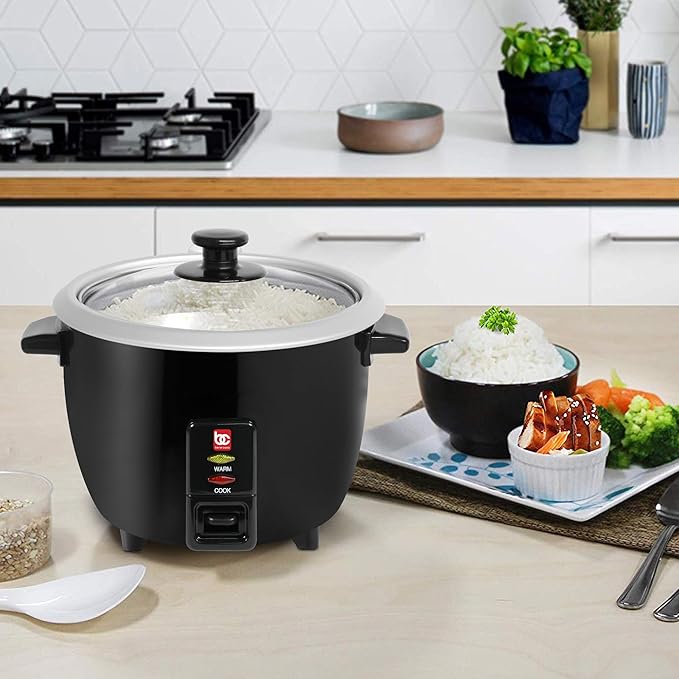 Bene Casa Rice Cooker Black Cook 2-12 Cups of Cooked Rice And Food Steamer