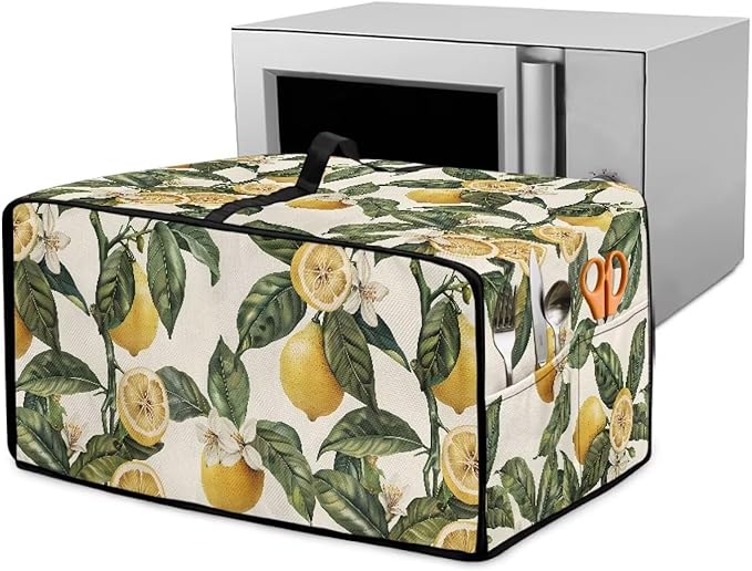 Convection Toaster Oven Cover with Storage Pockets Fits Machines Up to 18.5x14.5x9 Convection Toaster Oven Covers for Family Kitchen Essential Retro Lemon