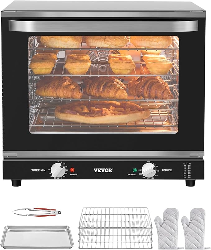 VEVOR Commercial Countertop Oven 66L 4-Tier Toaster Ovens with Tempered Glass Door Wire Racks &amp Tray 2800W Stainless Steel Baking Ovens for Restaurant Bakery (AC208~240V60Hz 6-20P Plug &amp