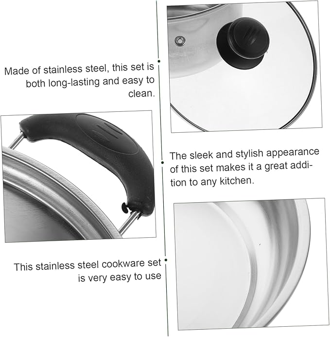 Unomor 1Set Stainless Steel Cookware Set Soup Pot Noodles Pot Frying Pan with Handle Versatile Kitchen Cooking Home Hotel and Restaurant Use